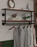 Clothes Rack 48in, Wall Mounted Garment Rack with Real Walnut Wood Shelf, Heavy Duty Hanging Clothes Rack, Multi-Purpose Hanging Rod, Space-Saving Closet Storage (Walnut, 2T48IN) by INDUSTRIALSHELVESDESIGN
