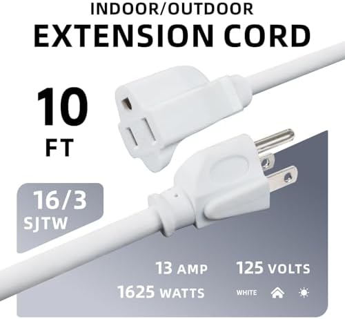 EP 10 FT Outdoor Extension Cord, 16/3 SJTW Heavy Duty White 2PK, ETL Listed - Image 2