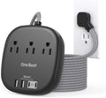 10 Ft Long Extension Cord, 22.5W/4.5A Flat Plug Power Strip, Black by OneBeat