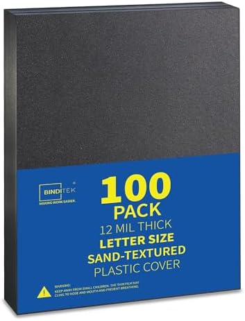 Binditek 12 Mil Sand-Textured Binding Covers, Letter Size, Black, 100 Pack by Binditek
