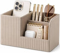 KINGFOM Desk Pen Organizer Office Supplies Caddy Pu Leather Multi-function Storage Box Pen/Pencil,Cell phone, Business Name Cards Remote Control Holder (Mocha Beige) by KingfomLeatherHomeOfficeDecor