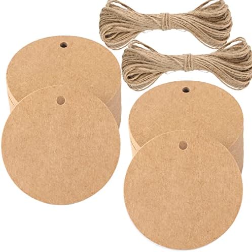 G2PLUS 100PCS Kraft Paper Gift Tag with String,2.2'' Round Paper Tags Blank Hang Tags Brown Circle Tags with Holes for Craft Projects, Xmas Gift, DIY Wedding Favor Bag by G2PLUS