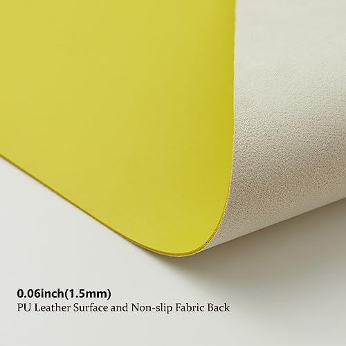 Leather Desk Mat - Small Non-Slip PU Desk Pad for Office and Home - Desk Organization and Accessories - Ideal for Large Mouse Pad and Small Desk Mats on Top of Desks (Lemon Yellow,23.6"x 13.8") - Image 3