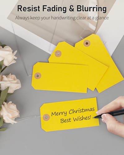 Uniclife 100 Pcs Yellow Blank Shipping Tags with Wire Attached 4.7 Inch Paper Tags Hang Tag with Reinforced Eyelet Large Marking Label Writable Price Inventory Label Tag, 4.7" x 2 3/8" - Image 5