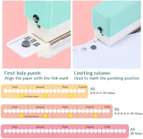 ReliThick 52 Pcs Binding Machine Set Includes 1 Pcs 6 Holes Binder Punch 1 Pcs Single Hole Binder Machine 20 Pcs 5 Ring Plastic Loose Leaf Binder Rings 30 Pcs Small Binder Rings for Home Office - Image 5