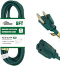 8FT Outdoor Extension Cord-16/3 SJTW Durable Green Extension Cable with 3 Prong Grounded Plug for Safety,Great for Outside Christmas Decorations by HONDERSON