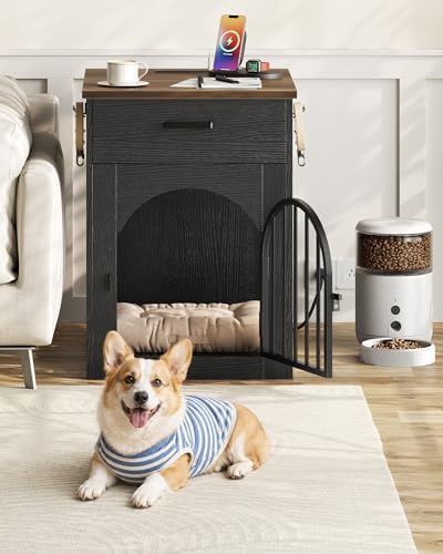CHOEZON Dog Crate Furniture, Wooden Dog Kennel with Charging Station and Storage Drawer, Indoor Pet Crate End Table for Small Breeds,Dog Cage for Living Room, Bedroom, Black and Walnut MGW01UBL - Image 3