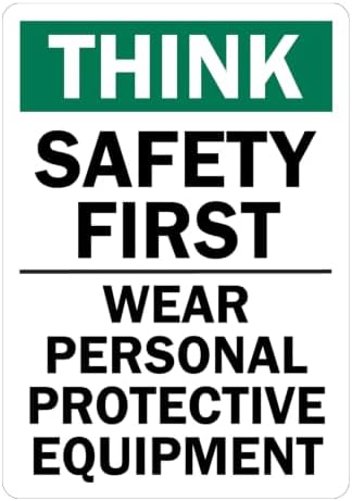 StickerJet English SAFETY FIRST PPE Sign, Think Sign: Safety First - Wear Personal Protective Equipment, Self-Adhesive Waterproof Vinyl Signs, 5" x 7", Pack of 5 by STICKERJET