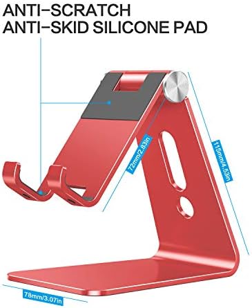OMOTON C2 Adjustable Aluminum Cell Phone Stand with Charging Cutout, Red - Image 4