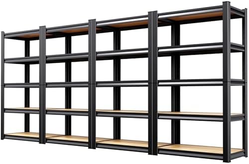 4-Pack Garage Shelving Unit, Heavy Duty Metal Storage Shelves,71" H x 28" W x 12" D 1900 LBS Total Capacity, Adjustable Boltless Steel Racks for Garage, Pantry, Basement, Warehouse, Black by CreatingaComfortableLiving