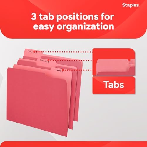 Staples File Folders, Letter Size, 1/3-Cut Tabs, Red, 100/Pack - Image 5
