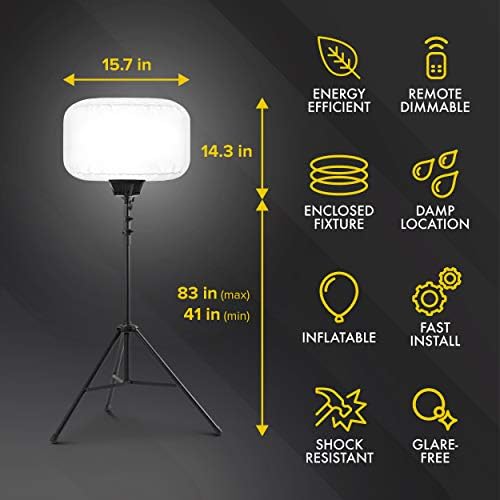 SeeDevil 150 Watt LED Balloon Light Kit, 150 Watt, 120 Volt, 19,500 Lumen, 5000K, 6.5 Ft Tripod, Glare Free Indoor/Outdoor Area Light, Remote Dimmable Portable LED Light - Image 3