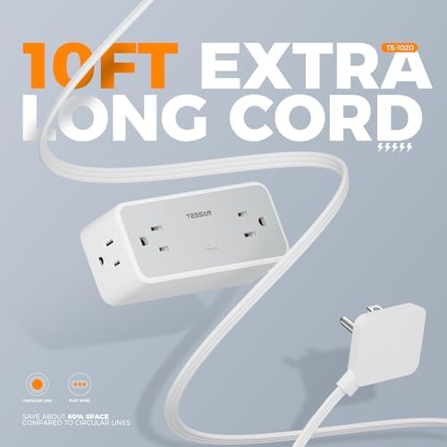 TESSAN Extension Cord 10 FT, Power Strip with 900J Surge Protection, Grey - Image 3