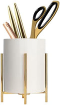 Gold pencil cup Sturdy metal frame with white ceramic pen holder For desks and kitchen appliance holders by SIEBOLD