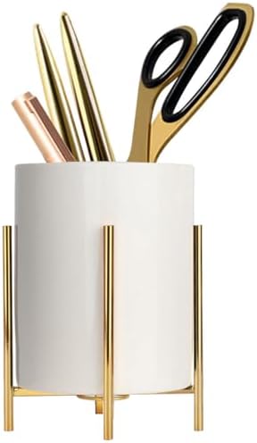 Gold pencil cup Sturdy metal frame with white ceramic pen holder For desks and kitchen appliance holders by SIEBOLD