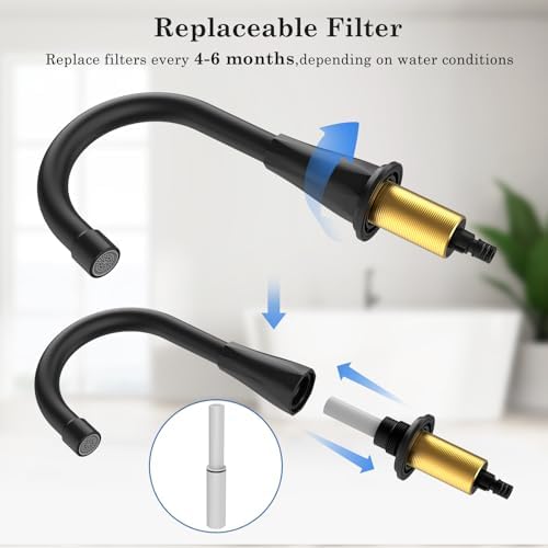 Bathroom Faucets with Filter, Widespread Black Bathroom Sink Faucet for 3 Holes with Pop-up Drain Assembly, Two Handle Vanity Faucet (Contemporary) - Image 7
