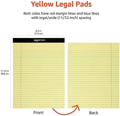 Amazon Basics Wide Ruled Lined Writing Pads, 8.5" x 11.75", Canary, 12-Pack of 50 Perforated Sheets, Sturdy Backing - Image 6