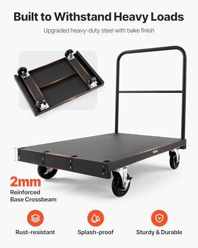 VEVOR Drywall Cart Dolly, 1800 lbs Load Capacity, 2-in-1 Steel Panel Truck Cart with 5 inch Swivel Casters, 36 x 24 inch Platform Truck with 3 Side Handrails for Factory, Warehouse, Garage, Black - Image 6