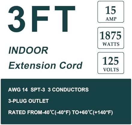EP 3 Ft Heavy Duty Appliance Extension Cord, 14 AWG 3-Prong Flat Plug, Gray - Image 2