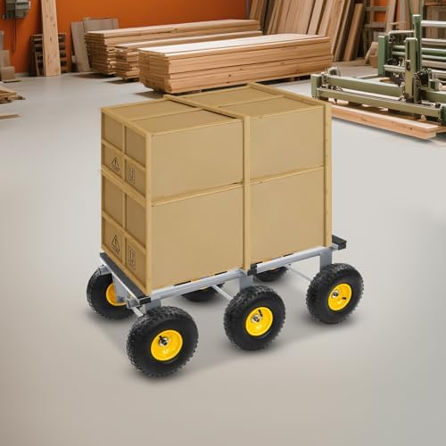 Heavy Duty Dolly 1200 lbs Capacity, 6-Wheel Foldable Utility Cart with 10" Inflatable Tires, Carbon Steel Platform Dolly for Moving Furniture, Equipment, Warehouse Use (Grey) - Image 5
