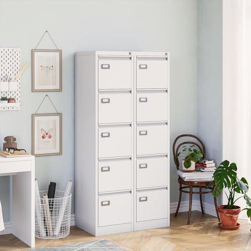 MIIIKO 5 Drawer File Cabinet with Lock, Metal Vertical Filing Cabinets for Home Office,File Folders Storage Cabinet for Letter Legal A4 File Size - Image 6