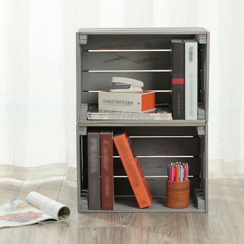 Gray Wooden Crates are Mainly Suitable for Storage, Tool Crate, Wine Crate, Camping, and Other Multi-Purpose. Rustic Style, They are Sturdy and Durable, set of 2 Length of 17.7 inches. - Image 5
