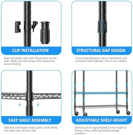 IZEUK Heavy Duty Rolling Garment Rack Wire Clothes Rack for Hanging Clothes (Black, 3 Tier with 2 Rod, 29.5" W x 15.7" D x 75" H) - Image 3
