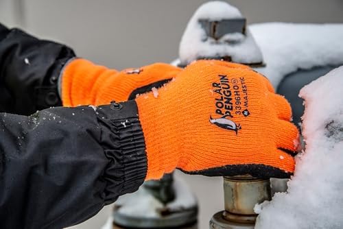Majestic Polar Penguin Winter Lined Napped Terry Glove with Foam Latex Dipped Palm | 1 Dozen - MED | ANSI A2, Heavyweight Glove, Hiviz Orange/Black | for Automotive, Industrial, Manufacturing | 3396HO - Image 5