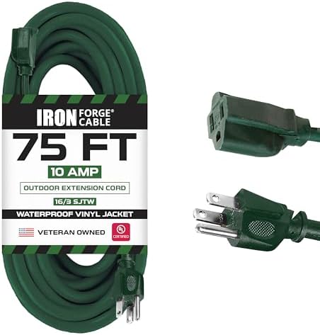 Iron Forge Cable 16 Gauge Heavy Duty Green Extension Cord, 75 Ft - SJTW by IronForgeCable