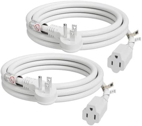 FIRMERST 1875W 15A Flat Plug Extension Cord, 6 Feet, 14 AWG, White, 2 Pack by FIRMERST