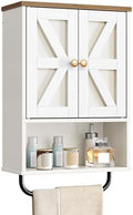 CHOEZON Bathroom Wall Cabinet, Medicine Cabinet with Open Partition and Towel Bar, Rustic Storage Cabinet with Open and Hidden Storage Space, for Bathroom, Living Room, Kitchen, White and Walnut by Choezon