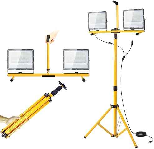 30000 Lumen LED Work Lights with Stand - 2 Head Portable Work Light with Tripod - IP65 Waterproof Tripod Work Lights for Outdoor Indoor Job Site Workshop Garage Construction Site Lighting by LightupEveryCorner