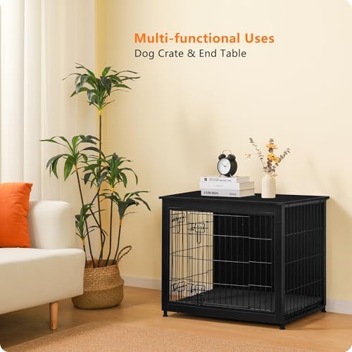 DWANTON 32.5" Dog Crate Furniture with Cushion, Wooden Kennel Table Indoor - Image 7