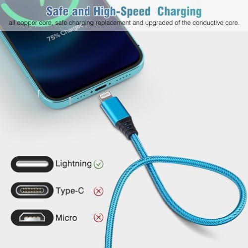 iPhone Charger 10FT 5Pack Apple MFi Certified Lightning Cable Fast Charging Nylon Braided USB-A to Lightning Compatible with iPhone 14/13 mini/14/13/12/11 Pro MAX/XR/XS/8/7/Plus/6S/SE/iPad - Image 2