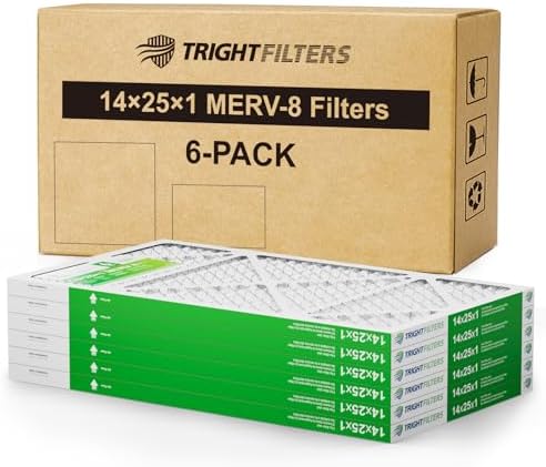 TRIGHTFILTERS 14x25x1 Air Filter 6 Pack, Durable MERV 8 Pleated Home HVAC AC Furnace Filters, Lightweight Compact Air Conditioner Filter Replacement by TRIGHTFILTERS