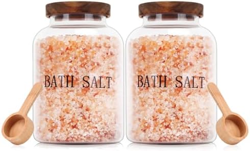 BKYFPQ 2Pcs 74 oz Bath Salt Container with Wooden Lid and Scoop by BKYFPQ
