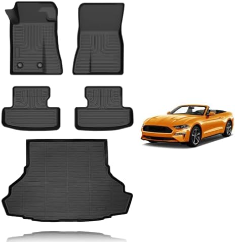 All Weather Car Floor Mats & Cargo Liner Set Fit for Ford Mustang 2015-2025 2026 (NOT for Mach-E,Cargo Liners with Subwoofer) Floor Liners Trunk Liner Mustang Car Mat Accessories Black by VOUKIY