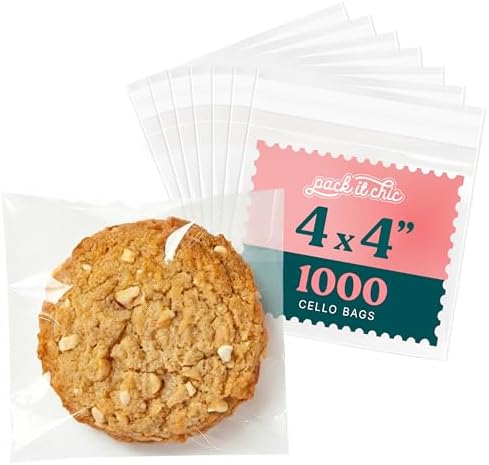 4x4 Self Sealing Cellophane Bags (1000 Pack) - Clear Cookie Bags With Seal by PackItChic