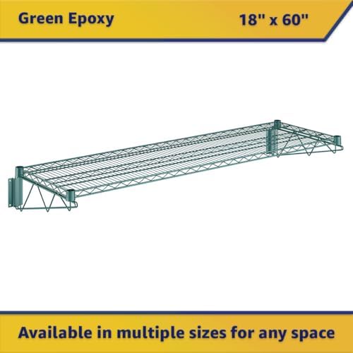 18" x 60" Wire Green Epoxy Wall Mount Shelf, Commercial Fixed Wall Mount Rack, NSF, Metal Floating Shelving for Kitchen, Stock Rooms, Home and Hotel - Image 4