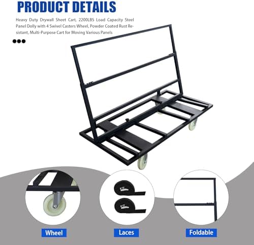Folding Table Cart Dolly, 1800 LBS Heavy Duty Panel Truck with 4 Swivel Casters, Expandable Foldable Cart with Strap for Plywood, Plasterboard, Warehouse & Party Use - Image 2