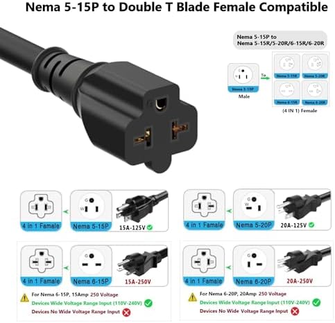 6FT 12AWG Heavy Duty Right-Angle 15Amp to 20Amp Extension Cord 90-Degree - Image 5