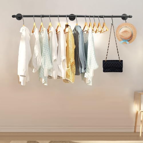 Livabber Industrial Pipe Clothes Rack, Heavy Duty Detachable Iron Garment Rack Wall Mounted, Rustic Saving Space Clothes Bar Multi-Purpose Hanging Rod for Bedroom, Closet, Black (60 Inch) - Image 7