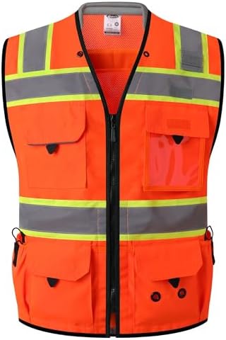 JKSafety Hi-Vis Unisex Surveyor Safety Vest Heavy Duty PPE Inner Pockets ANSI/ISEA Compliant by JKSafety