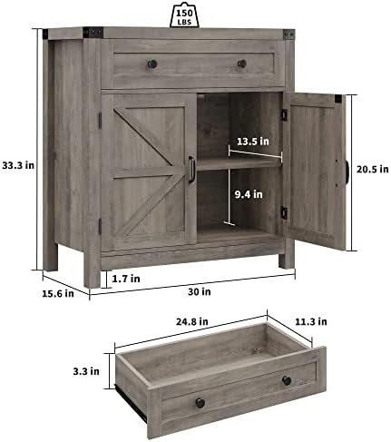 HOSTACK Kitchen Storage Cabinet, Farmhouse Coffee Bar Cabinet, Ash Gray - Image 3