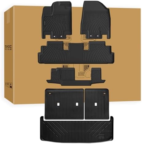 Floor Mats & Cargo Liner Set for 2022-2025 2026 Nissan Pathfinder - Custom Fit for 7/8 Seaters, All-Weather TPE Protection (Front/Rear Floor Mats + Trunk Mat with Backrest Mat) by SANBAN-AXE