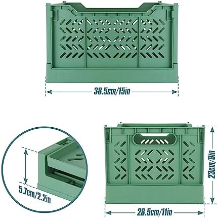 2 Pack Stackable Storage Crates, Plastic Foldable Baskets Tall Green - Image 2