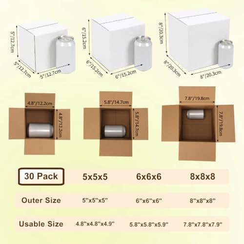 Assorted Shipping Boxes 8X8X8 & 6X6X6 & 5X5X5 Pack of 30, Small shipping box White, 10 PCS Each Corrugated Cardboard Box for Packaging Small Business, Mailing - Image 2