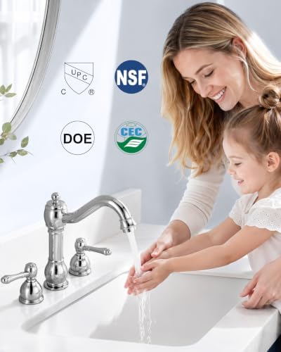 Aolemi Widespread Bathroom Sink Faucet 3 Hole Metal Lever Polish Chrome - Image 4