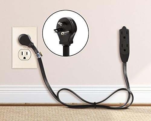 Maximm 3 Ft Flat Plug Extension Cord, 3-Outlet, Angled Plug, Black, UL - Image 5
