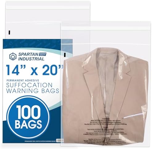 14” X 20” (100 Count) Self Seal Clear Poly Bags with Suffocation Warning by SpartanIndustrial